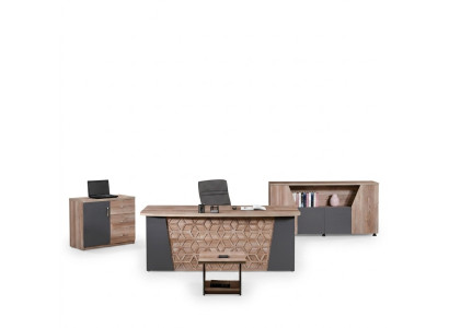 Oficina completa Conjunto de escritorio de oficina Muebles de oficina Escritorio de madera marrón de 4 piezas