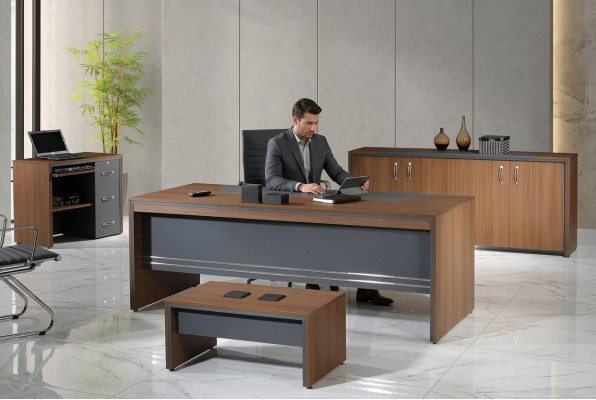 Muebles de oficina Conjunto de escritorio de oficina completo 4 piezas de madera marrón Mesa