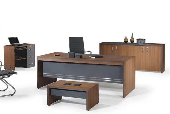 Muebles de oficina Conjunto de escritorio de oficina completo 4 piezas de madera marrón Mesa