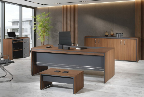 Conjunto de muebles de oficina oficina completa Escritorio Set de 4 piezas Madera Marrón Oficina