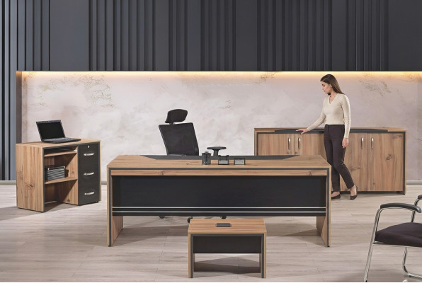 Muebles de oficina, muebles para el estudio, set de escritorio de 4 piezas en madera negra.