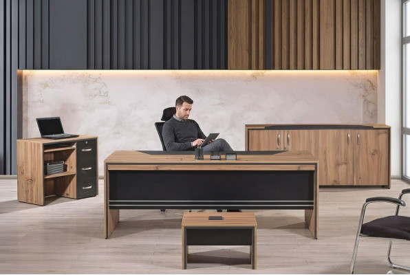 Mesa de oficina Muebles de oficina Conjunto de escritorio de 4 piezas de madera negro