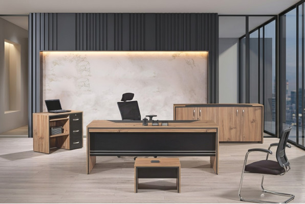 Mesa de oficina Muebles de oficina Conjunto de escritorio de 4 piezas de madera negro