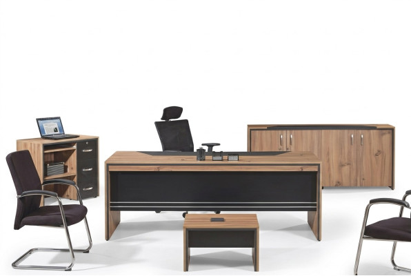 Mesa de oficina Muebles de oficina Conjunto de escritorio de 4 piezas de madera negro