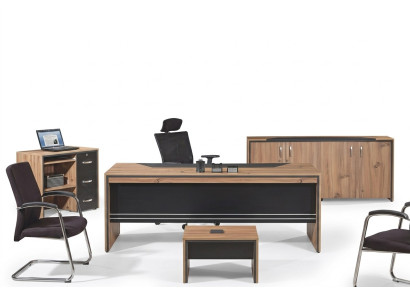 Mesa de oficina Muebles de oficina Conjunto de escritorio de 4 piezas de madera negro