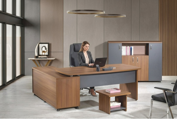 Eckbürotisch Mobiliario de oficina en casa Oficina completa Oficina de 3 piezas Madera Marrón Set