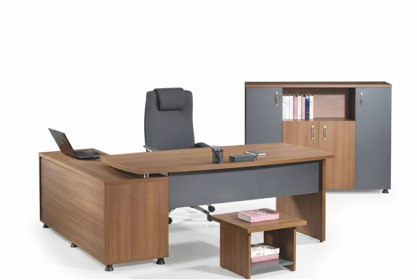 Eckbürotisch Mobiliario de oficina en casa Oficina completa Oficina de 3 piezas Madera Marrón Set