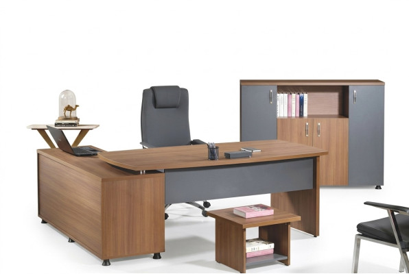 Grupo de oficina Mesa de esquina de oficina Muebles de oficina Armario 3 piezas Madera Marrón