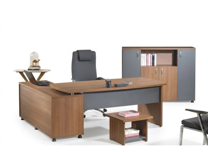 Grupo de oficina Mesa de esquina de oficina Muebles de oficina Armario 3 piezas Madera Marrón