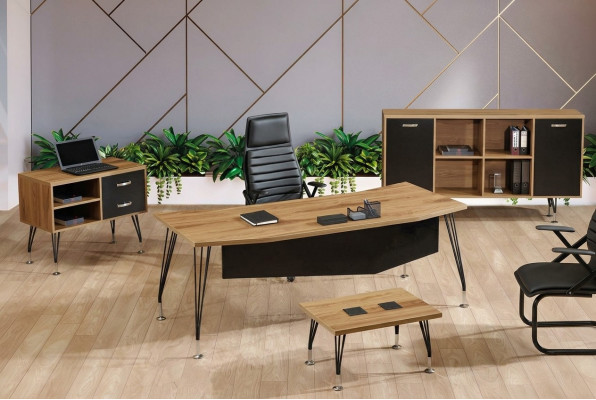 Muebles de oficina de lujo Juego de escritorio de 4 piezas de madera negro