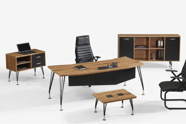 Juego de oficina completo, escritorio de oficina, muebles de oficina, juego de escritorio de 4 piezas, madera negra.