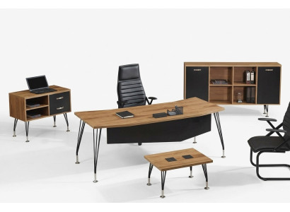 Juego de oficina completo, escritorio de oficina, muebles de oficina, juego de escritorio de 4 piezas, madera negra.