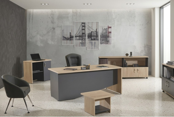 Mesa Muebles de oficina Muebles de estudio Escritorio Conjunto de 4 piezas Madera Gris