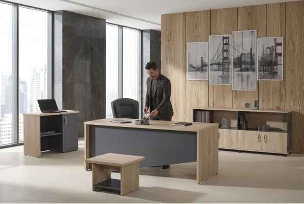 Juego completo de oficina muebles de oficina escritorio mesa de oficina conjunto 4 piezas madera gris