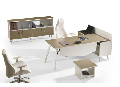 Mesa de oficina en esquina, muebles de oficina blancos, conjunto completo de 3 piezas de madera.