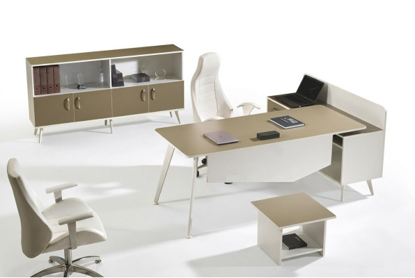 Muebles de oficina modernos de esquina, escritorio de trabajo blanco, conjunto de 3 piezas de madera para la oficina.