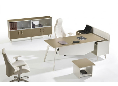Muebles de oficina modernos de esquina, escritorio de trabajo blanco, conjunto de 3 piezas de madera para la oficina.