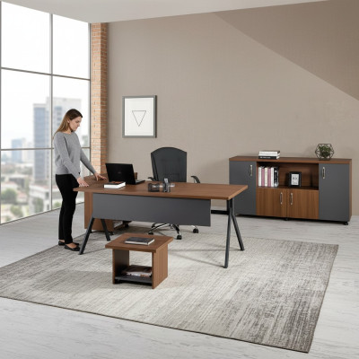 Muebles de oficina para estudio Conjunto de mesa de esquina de oficina de 3 piezas Madera Gris Mesa