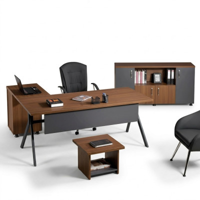 Muebles de oficina para estudio Conjunto de mesa de esquina de oficina de 3 piezas Madera Gris Mesa