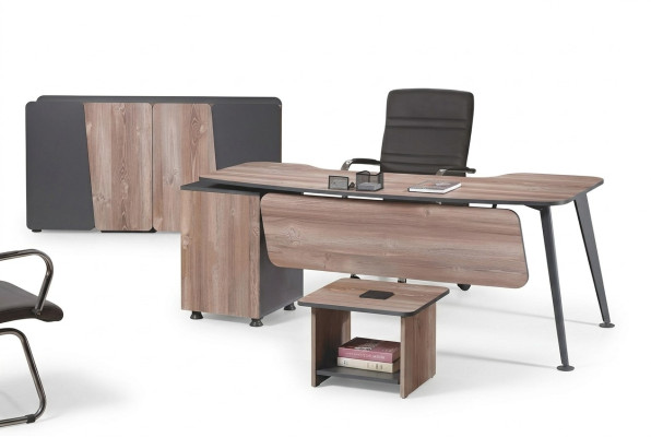 Muebles de oficina Conjunto de escritorio de 3 piezas de madera marrón.