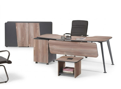 Muebles de oficina Conjunto de escritorio de 3 piezas de madera marrón.