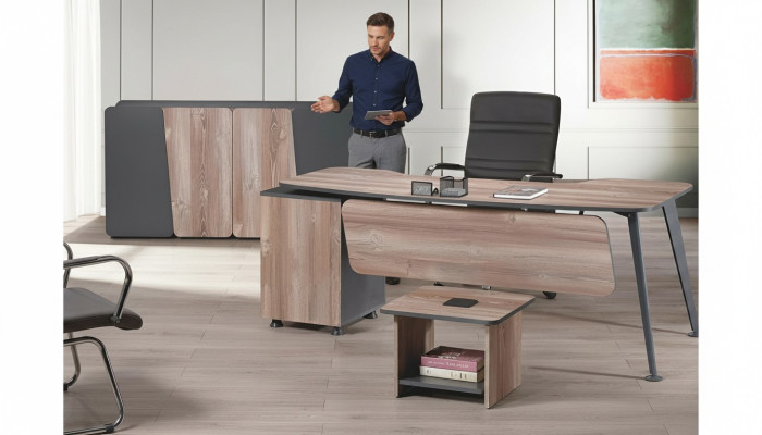 Conjunto de muebles de oficina completos Escritorio de 3 piezas Madera Marrón Muebles de oficina