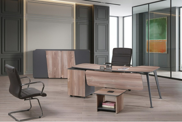 Conjunto de muebles de oficina completos Escritorio de 3 piezas Madera Marrón Muebles de oficina