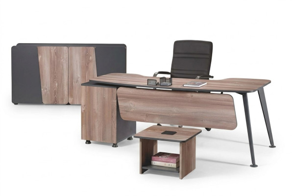 Conjunto de muebles de oficina completos Escritorio de 3 piezas Madera Marrón Muebles de oficina