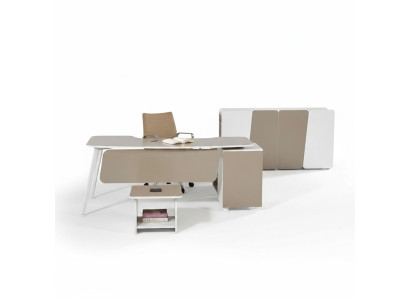 Oficina completa Muebles de oficina Escritorio Oficina Mesa de oficina Set de 3 piezas Madera Beige