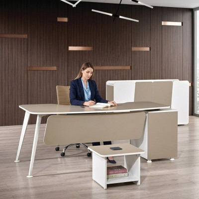 Escritorio de trabajo Conjunto de oficina Muebles de oficina Escritorio de madera de 3 piezas Beige