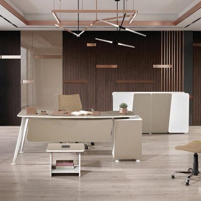 Escritorio de trabajo Conjunto de oficina Muebles de oficina Escritorio de madera de 3 piezas Beige