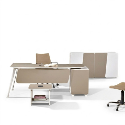 Escritorio de trabajo Conjunto de oficina Muebles de oficina Escritorio de madera de 3 piezas Beige