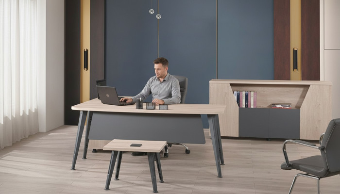Mesa de oficina en esquina, escritorio de trabajo, oficina completa, muebles de oficina de madera en gris, conjunto de 3 piezas.