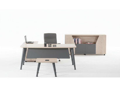 Mesa de oficina en esquina, escritorio de trabajo, oficina completa, muebles de oficina de madera en gris, conjunto de 3 piezas.