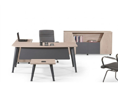 Muebles de oficina, mesa de esquina para oficina, mesa de trabajo, oficina completa de 3 piezas, juego de madera gris.