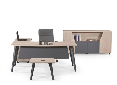 Muebles de oficina para la oficina en casa Escritorio de esquina Conjunto de 3 piezas Gris de madera.