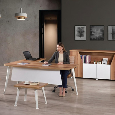 Muebles de oficina blancos Set de 3 piezas Mesa de esquina de oficina completo Armario de madera Grupo