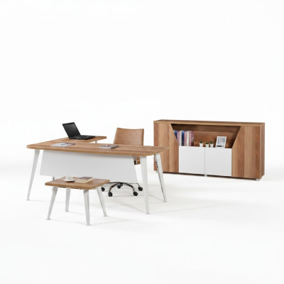 Muebles de oficina blancos Set de 3 piezas Mesa de esquina de oficina completo Armario de madera Grupo