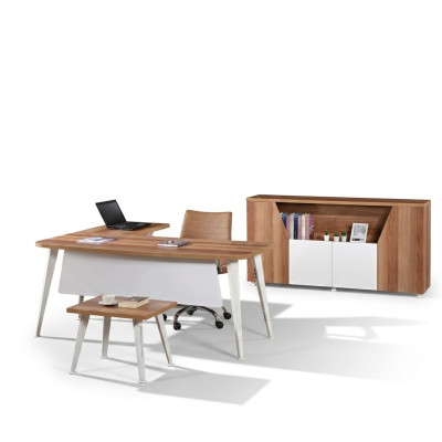 Muebles de oficina conjunto de oficina completo, escritorio en esquina, set de 3 piezas, madera blanca.