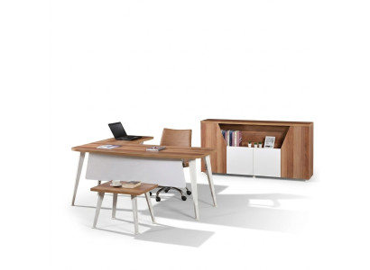Muebles de oficina conjunto de oficina completo, escritorio en esquina, set de 3 piezas, madera blanca.