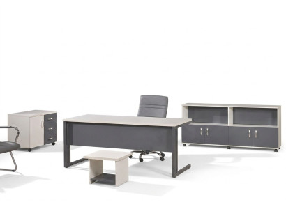 Muebles de computadora Escritorio de trabajo Oficina Escritorio Juego de 4 piezas de madera Gris