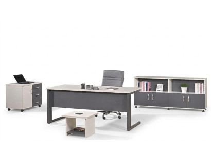 Muebles de oficina gris, set de 4 piezas, escritorio de oficina completo, armario de madera grupo