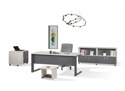 Mesa de trabajo Muebles de oficina Muebles de computadora Escritorio 4 piezas Juego de madera Gris