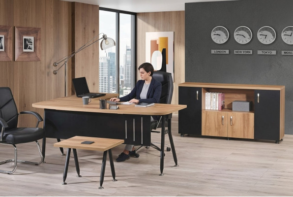 Mesa de oficina de esquina Escritorio de trabajo Oficina completa Muebles de oficina Juego de 3 piezas Set de madera Negro