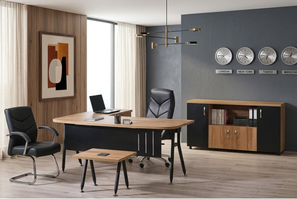 Mesa de oficina de esquina Escritorio de trabajo Oficina completa Muebles de oficina Juego de 3 piezas Set de madera Negro