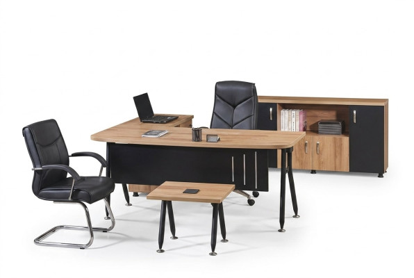 Mesa de oficina de esquina Escritorio de trabajo Oficina completa Muebles de oficina Juego de 3 piezas Set de madera Negro