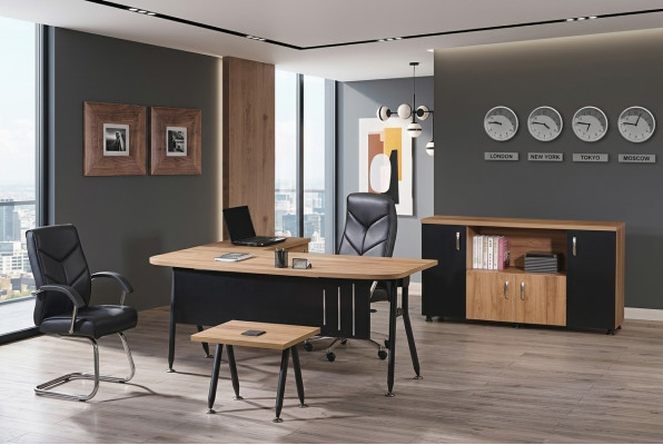 Muebles de oficina para computadora, escritorio de trabajo, muebles de oficina, conjunto de madera de 3 piezas en negro.
