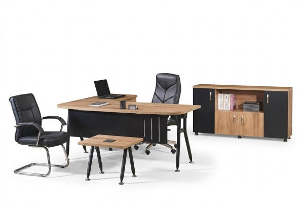 Muebles de oficina para computadora, escritorio de trabajo, muebles de oficina, conjunto de madera de 3 piezas en negro.