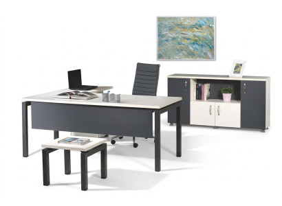 Mesa de esquina de oficina de tres piezas de madera gris conjunto de muebles de oficina.