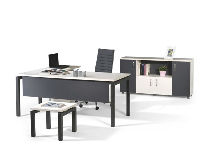 Muebles de oficina gris juego de 3 piezas, escritorio de esquina, conjunto completo de muebles de oficina, armario de madera en grupo